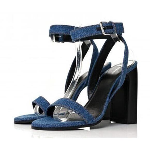 E5 NEW BALENCIAGA Blue Denim Block High Heel Ankle Strap Sandal Shoes Sz 36 $650 - Picture 1 of 11